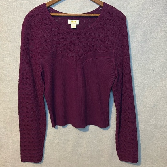 Anthropologie Maeve Womens Cropped‎ Sweater Large Viscose Purple Knit Sweetheart - Picture 1 of 8